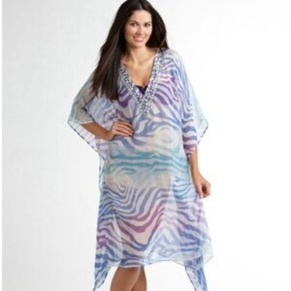 Nordstrom Brazen Rainbow Zebra Swim Caftan Coverup with Metallic Accents - Picture 7 of 7